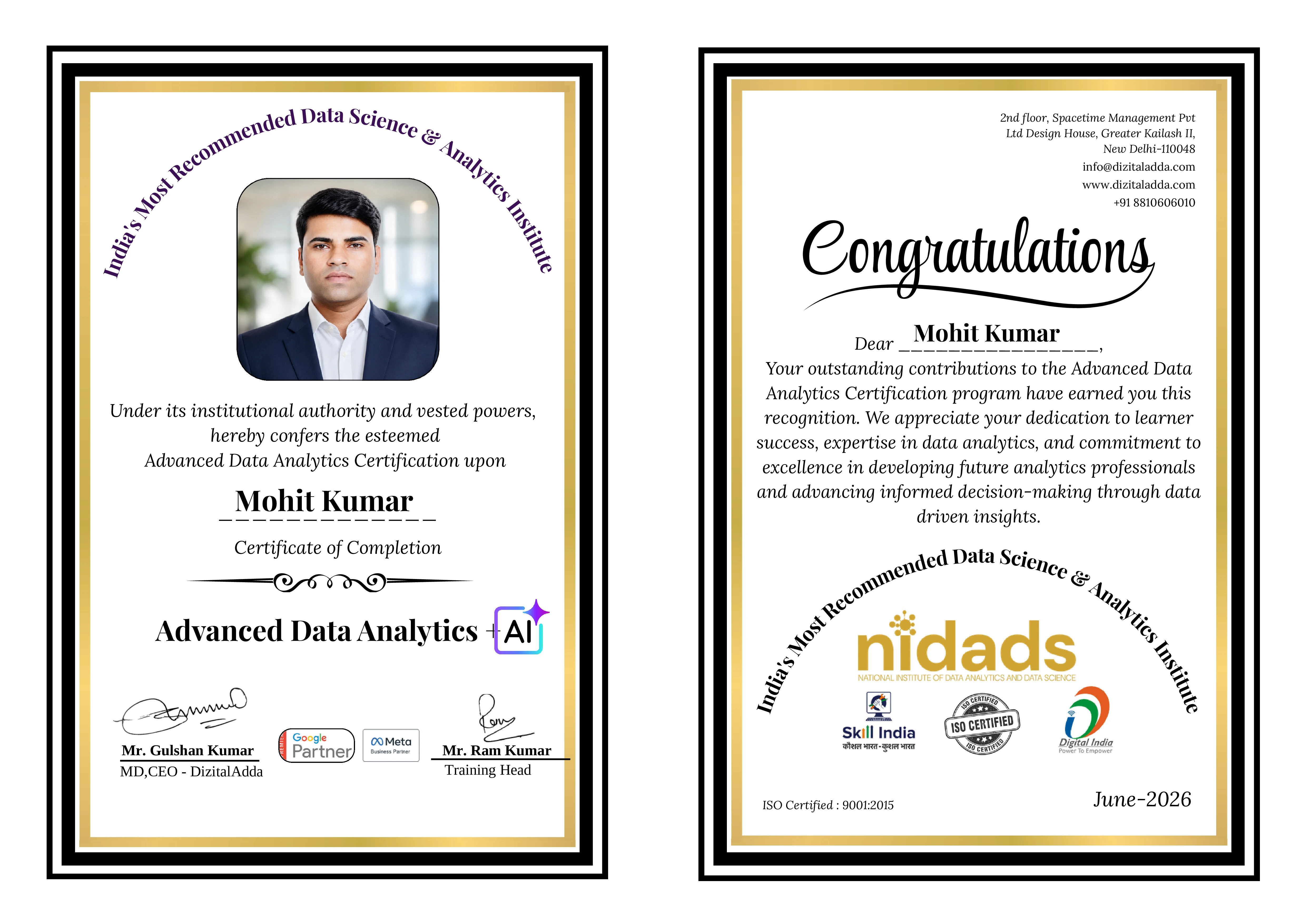 Mohit Kumar certificate