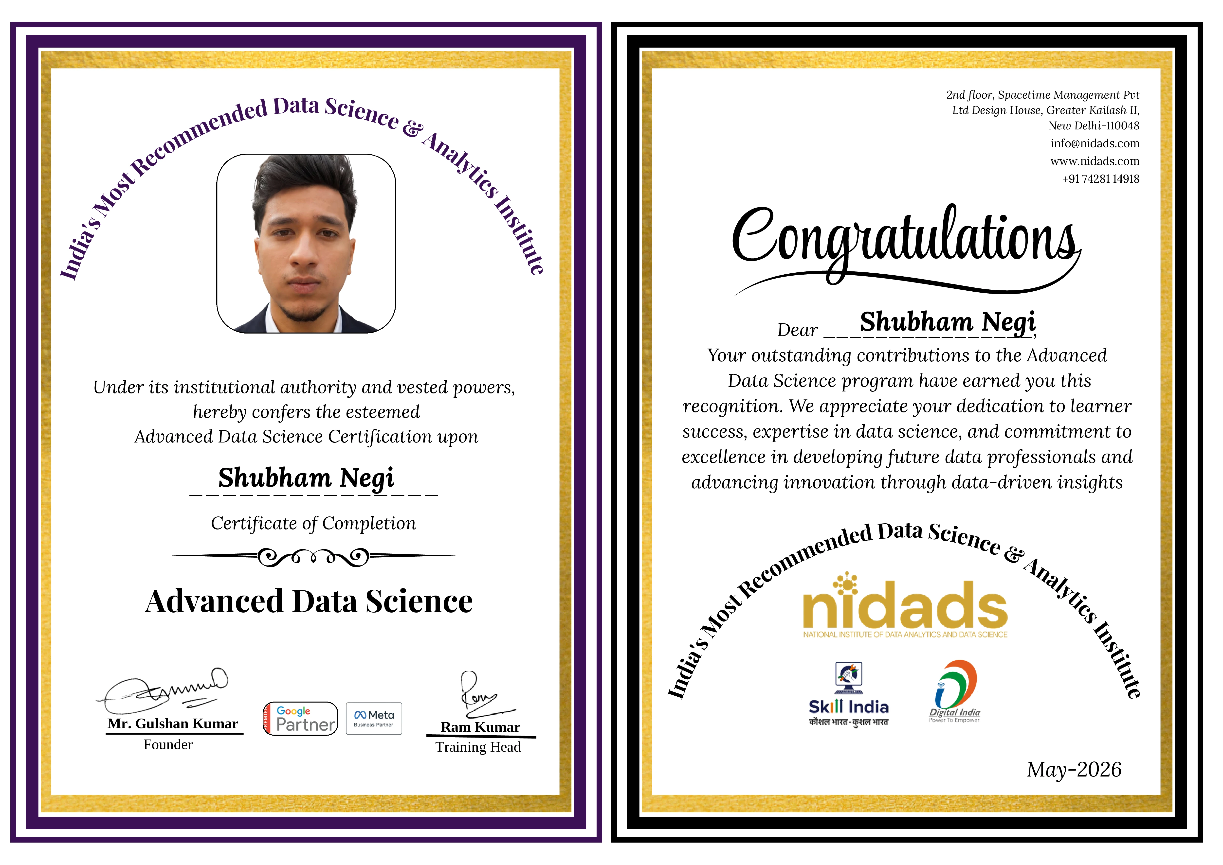 Shubham Negi certificate
